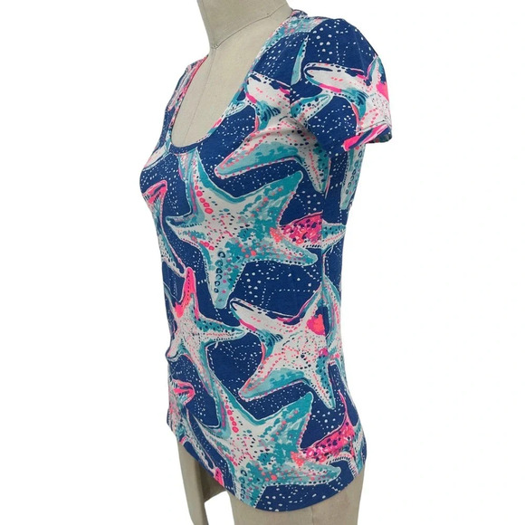 Lilly Pulitzer Dori T-Shirt Indigo Star Struck Print Blue Pink‎ Size XXS - Picture 5 of 11